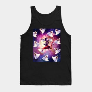 Cowboy Space Cat On Flamingo Unicorn - Coffee Tank Top